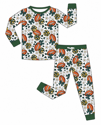 Preorder —  💚💛Green & Gold Florals 🏈 // Adult + Kids PJs, Sweatshirt & Dress