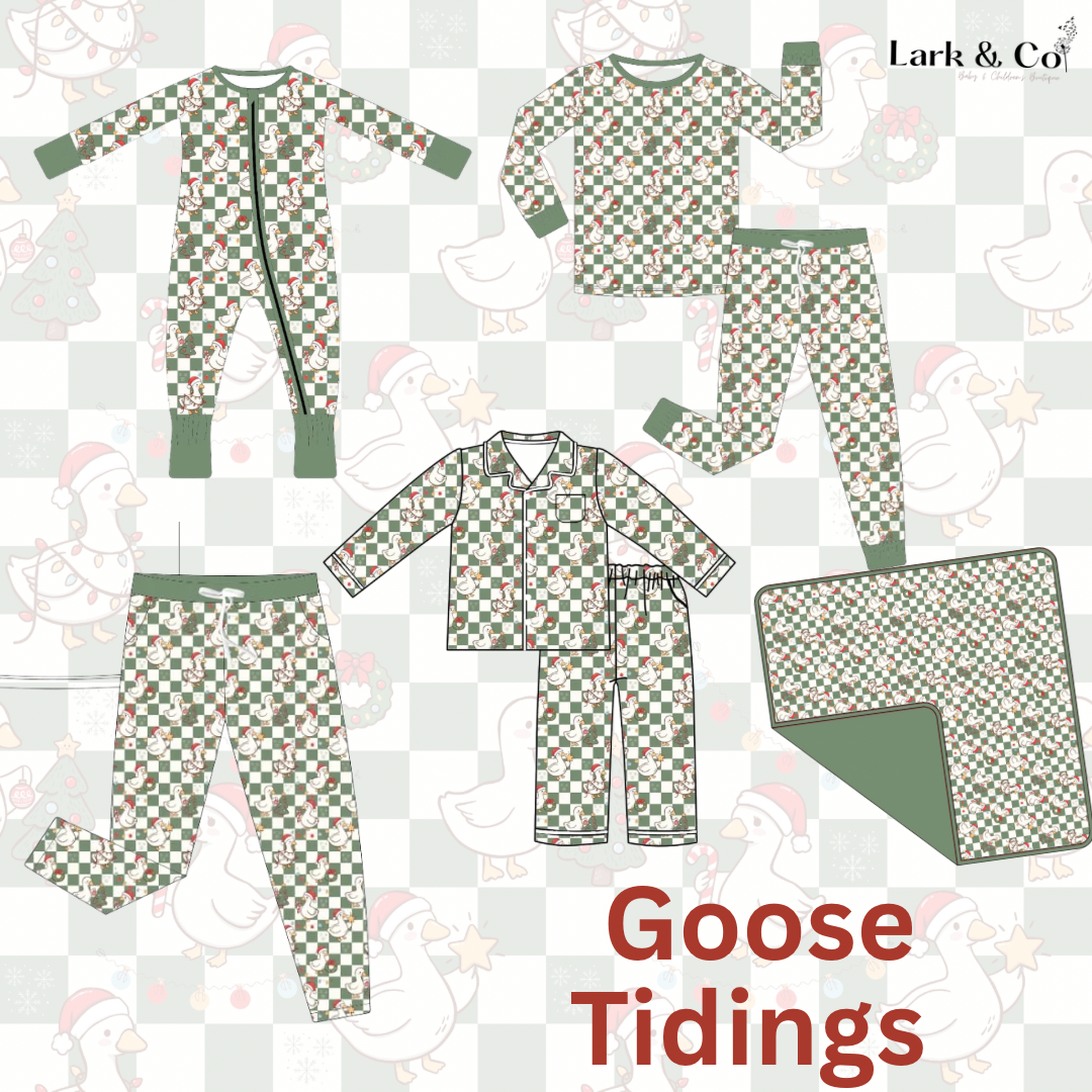 PREORDER - "Goose Tidings" Bamboo PJs & Blanket (men, women & kids)