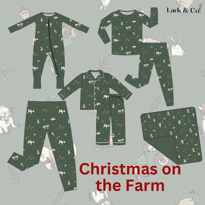 PREORDER - “Christmas on the Farm" Bamboo PJs & Blanket (men, women & kids)