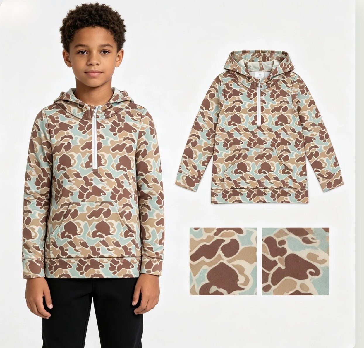 PREORDER — Mom & Me Blue Marsh Camo 1/4 Zip Hoodie — 2 weeks