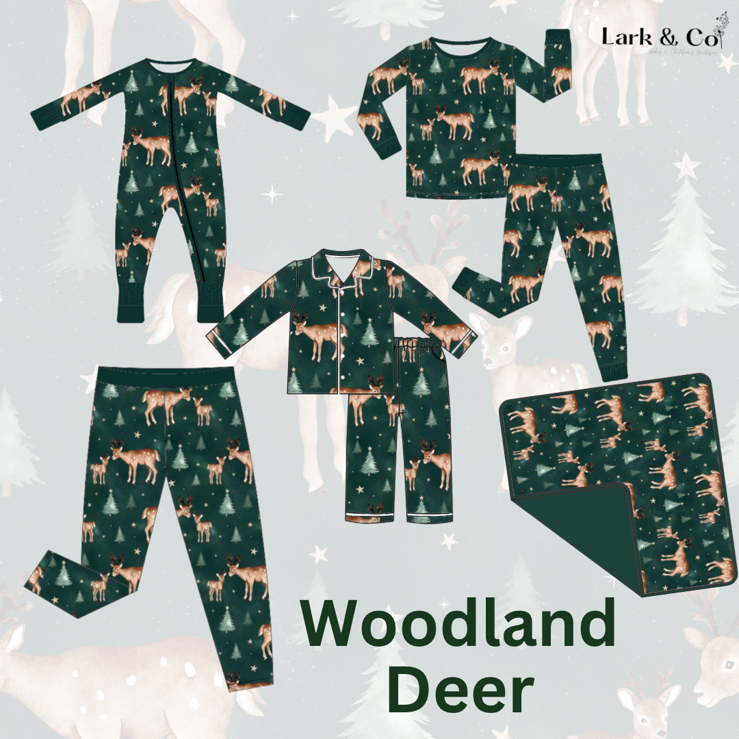 PREORDER - "Woodland Deer" Bamboo PJs & Blanket (men, women & kids)