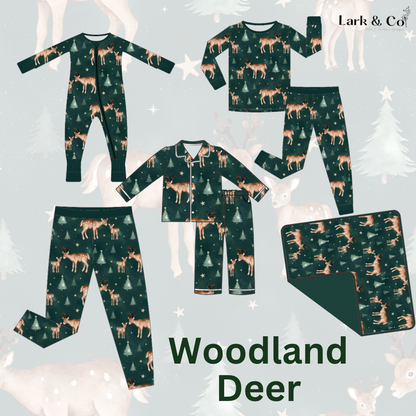 PREORDER - "Woodland Deer" Bamboo PJs & Blanket (men, women & kids)