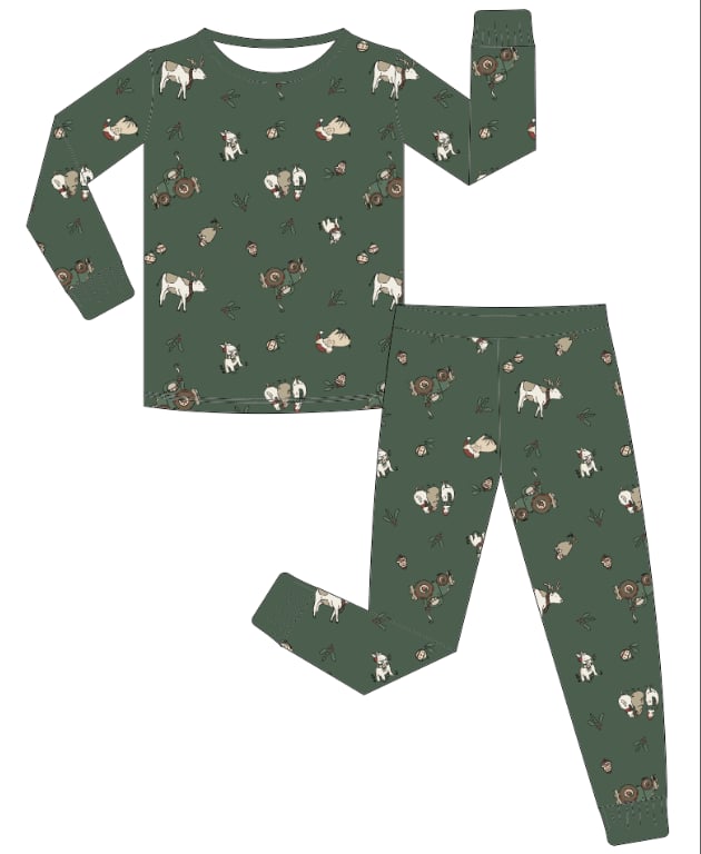 PREORDER - “Christmas on the Farm" Bamboo PJs & Blanket (men, women & kids)