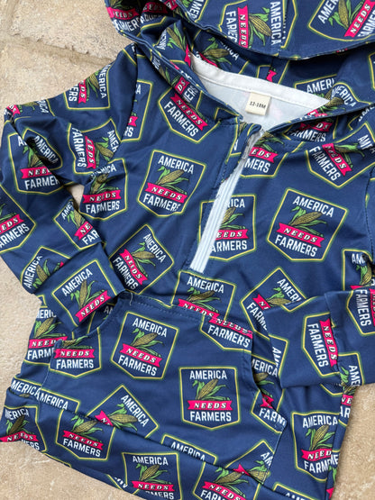 America Needs Farmers 1/4 Zip Hooded Pullover