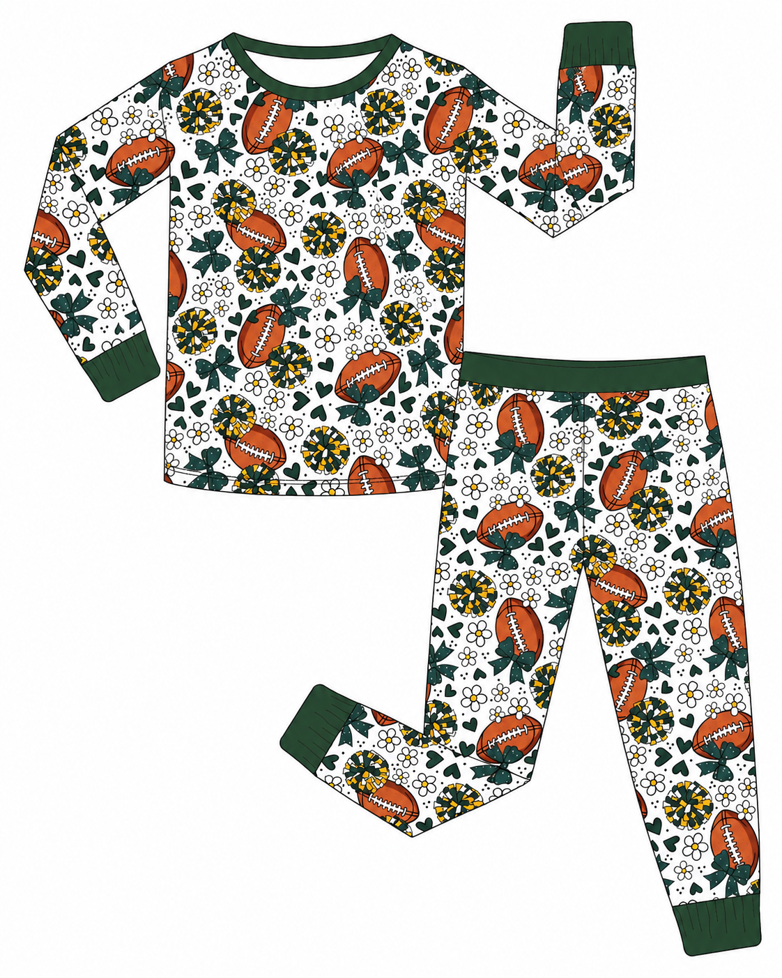 Preorder —  💚💛Green & Gold Florals 🏈 // Adult + Kids PJs, Sweatshirt & Dress