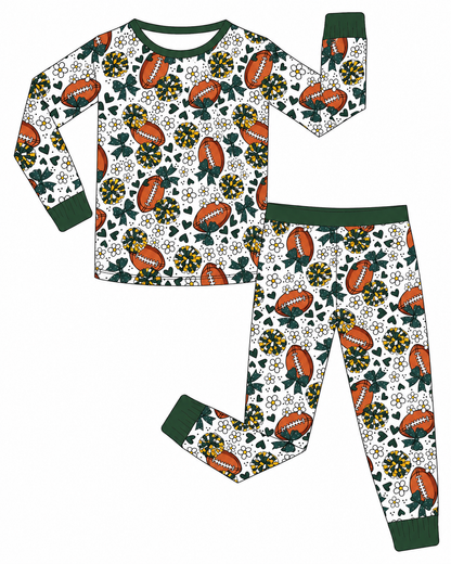 Preorder —  💚💛Green & Gold Florals 🏈 // Adult + Kids PJs, Sweatshirt & Dress