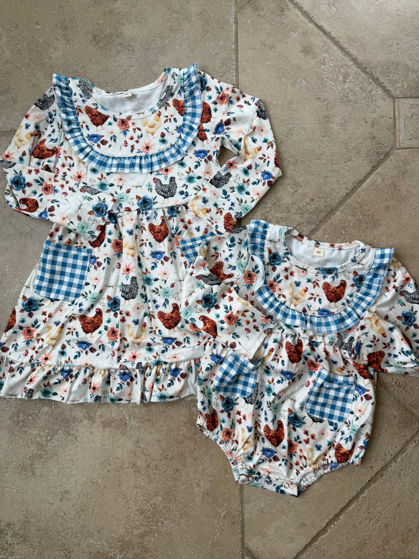 Spring Plaid Chickens [Romper or Dress]