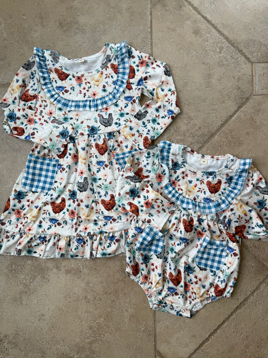 Spring Plaid Chickens [Romper or Dress]