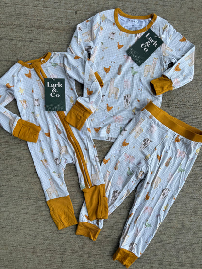 🐮🐷🐥 Plaid Farm Friends Bamboo PJs [zippy & 2-piece set]