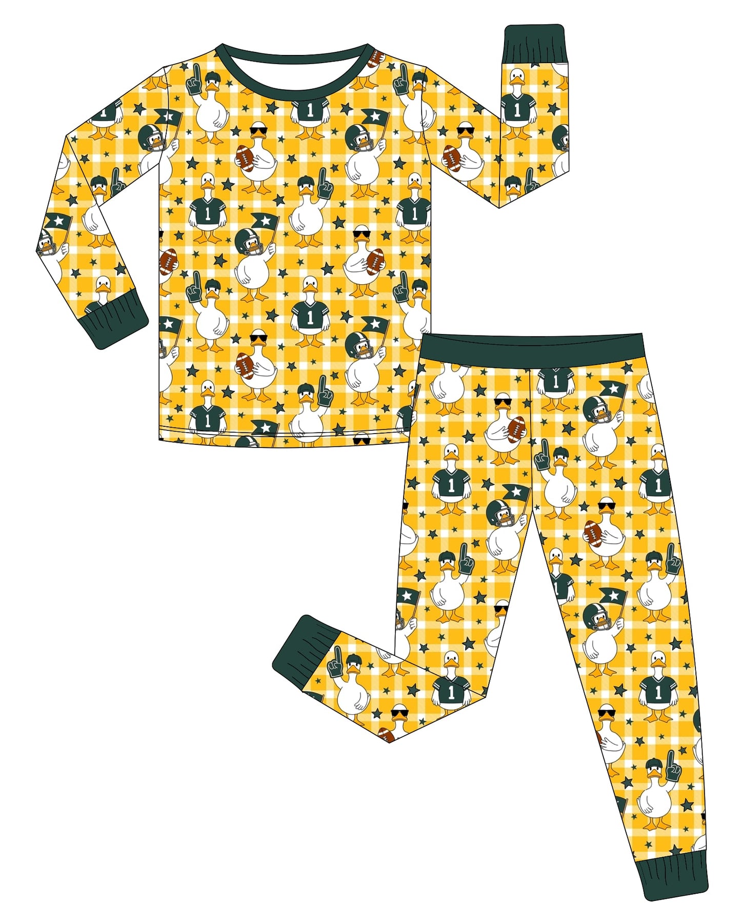 Preorder —  💚💛Game Day Goose🪿 🏈 // Adult + Kids PJs & Sweatshirt