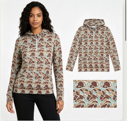 PREORDER — Mom & Me Blue Marsh Camo 1/4 Zip Hoodie — 2 weeks
