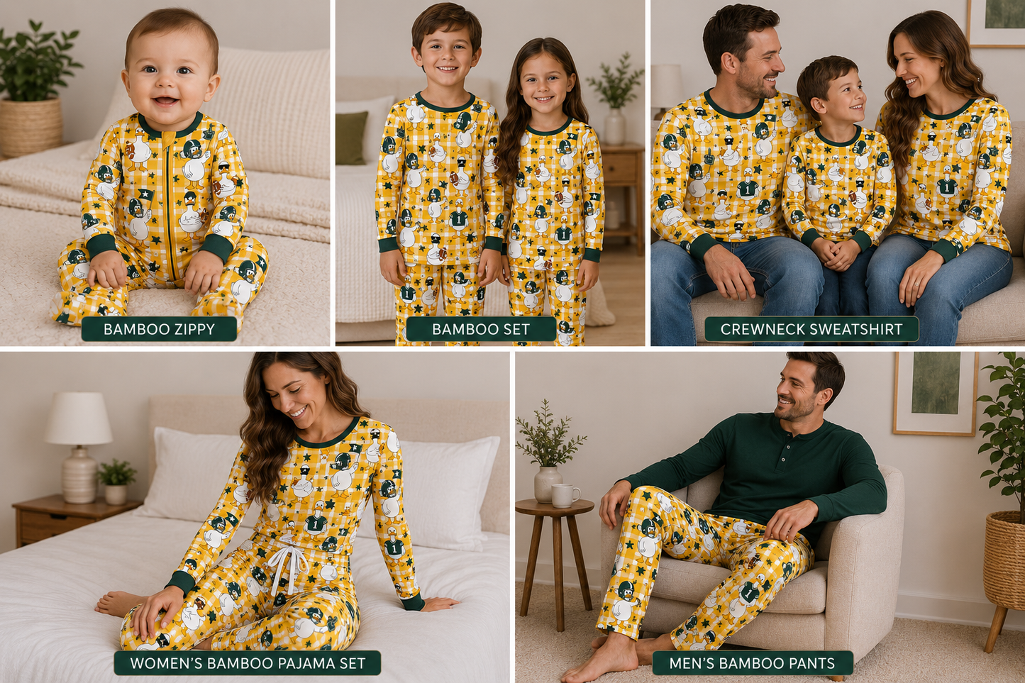 Preorder —  💚💛Game Day Goose🪿 🏈 // Adult + Kids PJs & Sweatshirt